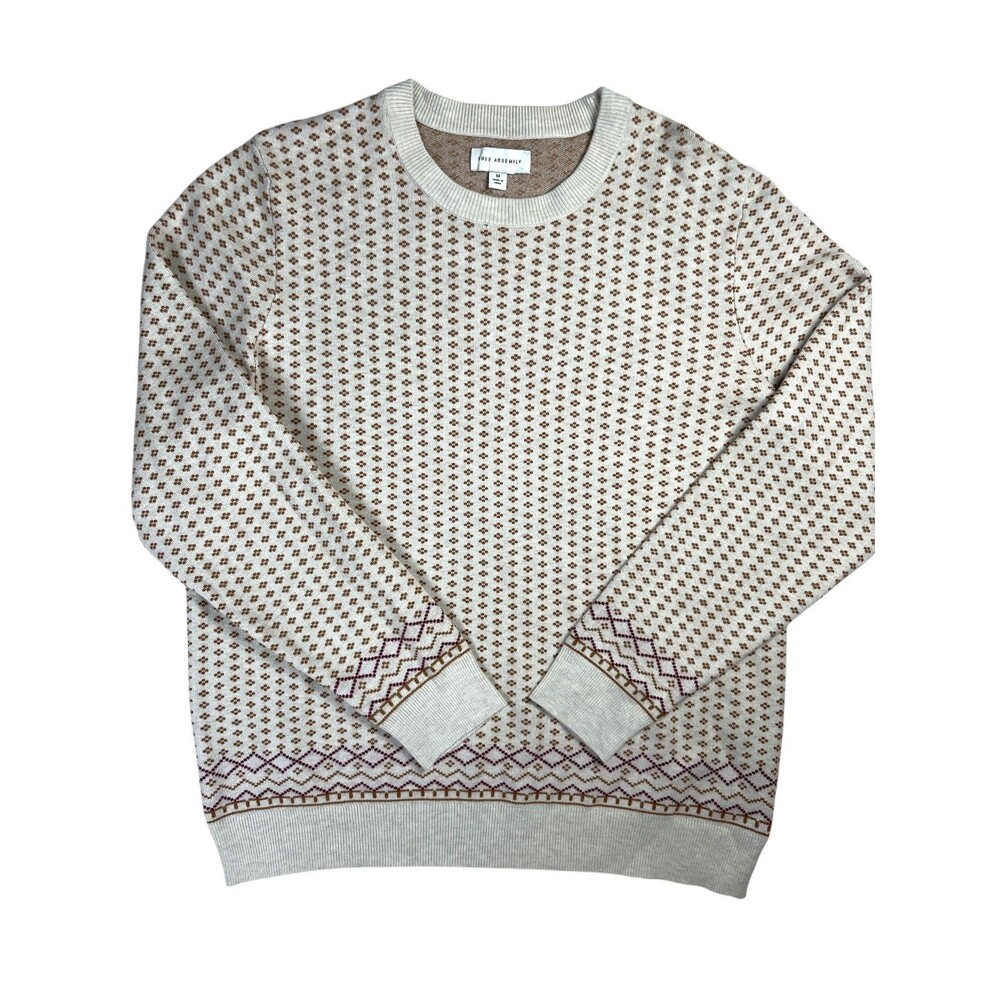 Free Assembly Sweater Men's Medium Gray Printed Crew Neck Long Sleeve Pullover